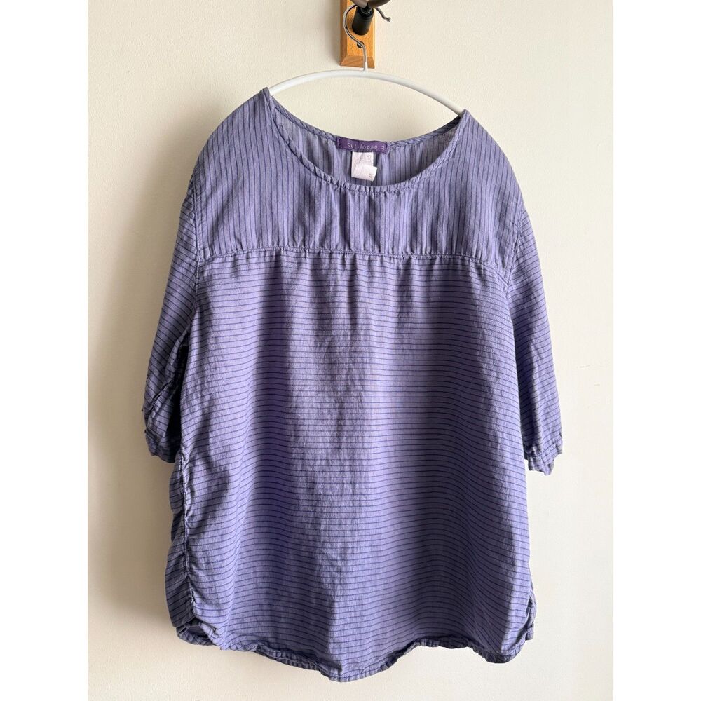 Cut Loose Blue & Purple striped cotton s/s top M